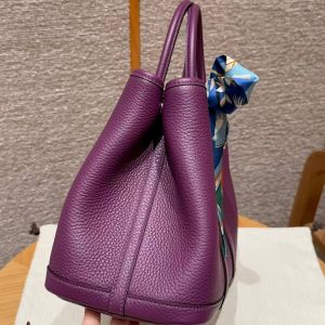 Hermes Garden Party 30 Bag Handmade In Vache Country Calfskin Leather Silver Hardware P9 Anemone - Image 5
