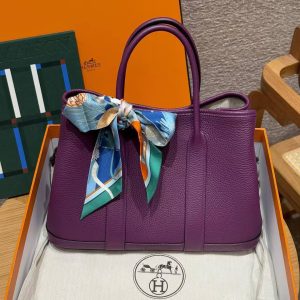 Hermes Garden Party 30 Bag Handmade In Vache Country Calfskin Leather Silver Hardware P9 Anemone - Image 3