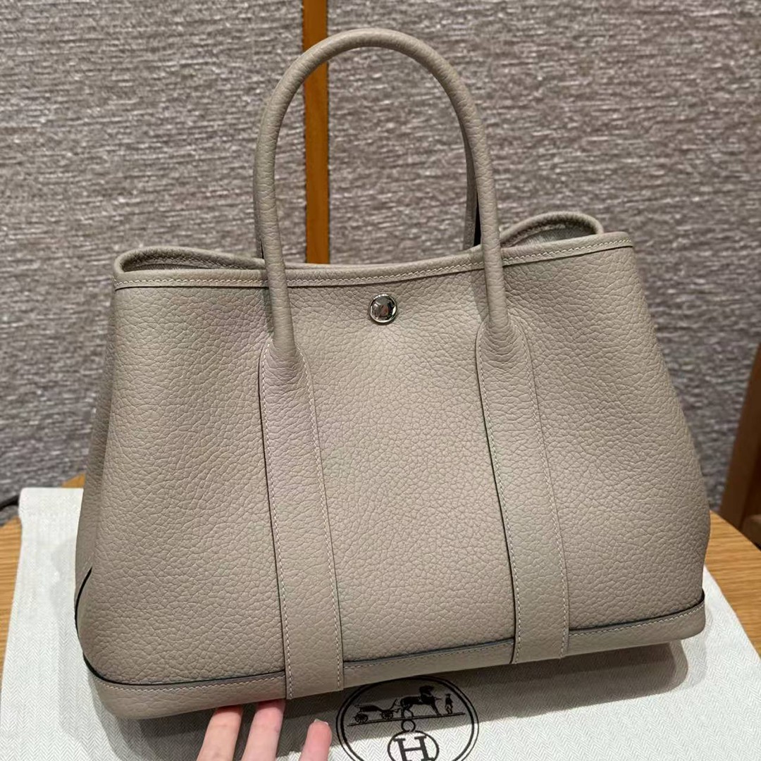 Hermes Garden Party 30 Bag Handmade In Vache Country Calfskin Leather Silver Hardware S2 Trench