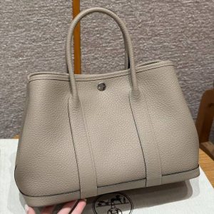 Hermes Garden Party 30 Bag Handmade In Vache Country Calfskin Leather Silver Hardware S2 Trench - Image 2