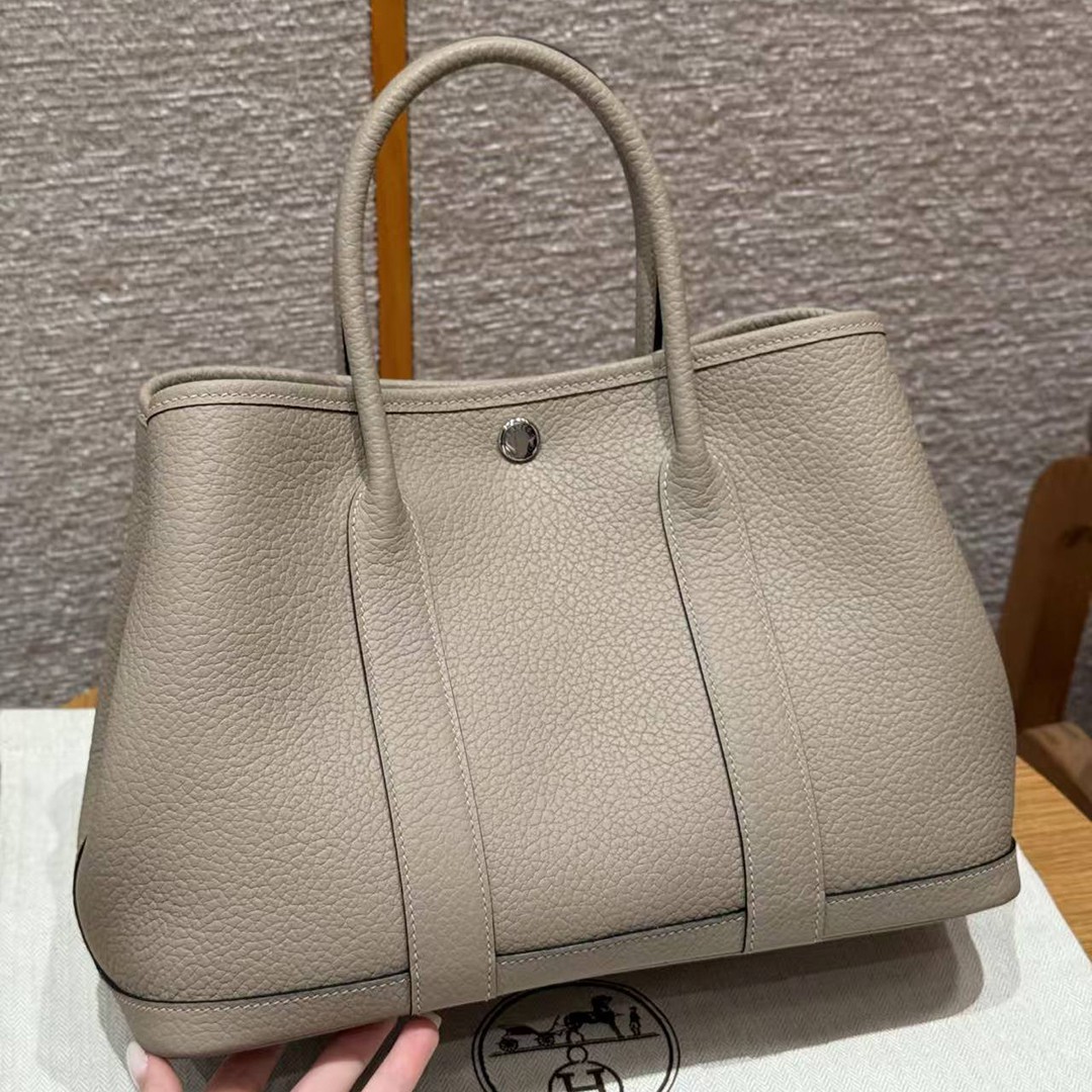 Hermes Garden Party 30 Bag Handmade In Vache Country Calfskin Leather Silver Hardware S2 Trench - Image 2