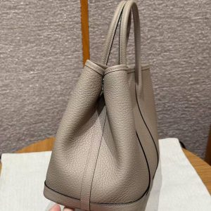 Hermes Garden Party 30 Bag Handmade In Vache Country Calfskin Leather Silver Hardware S2 Trench - Image 17