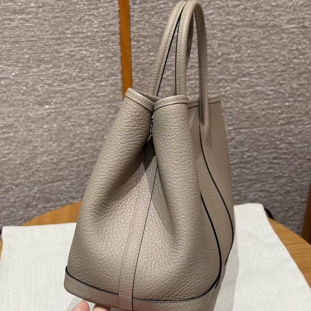 Hermes Garden Party 30 Bag Handmade In Vache Country Calfskin Leather Silver Hardware S2 Trench - Image 17