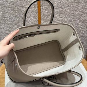 Hermes Garden Party 30 Bag Handmade In Vache Country Calfskin Leather Silver Hardware S2 Trench - Image 15