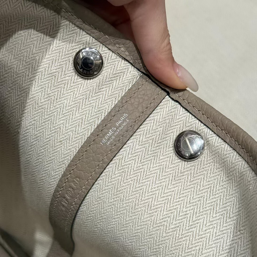 Hermes Garden Party 30 Bag Handmade In Vache Country Calfskin Leather Silver Hardware S2 Trench - Image 14