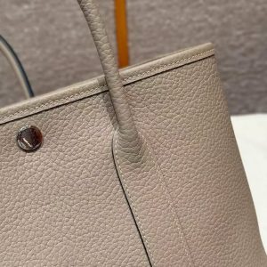 Hermes Garden Party 30 Bag Handmade In Vache Country Calfskin Leather Silver Hardware S2 Trench - Image 11