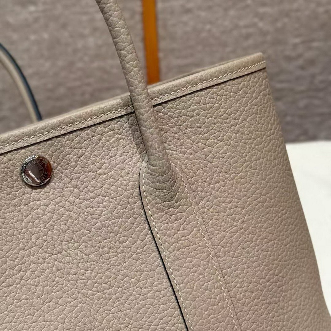 Hermes Garden Party 30 Bag Handmade In Vache Country Calfskin Leather Silver Hardware S2 Trench - Image 11