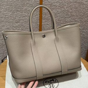 Hermes Garden Party 30 Bag Handmade In Vache Country Calfskin Leather Silver Hardware S2 Trench - Image 9