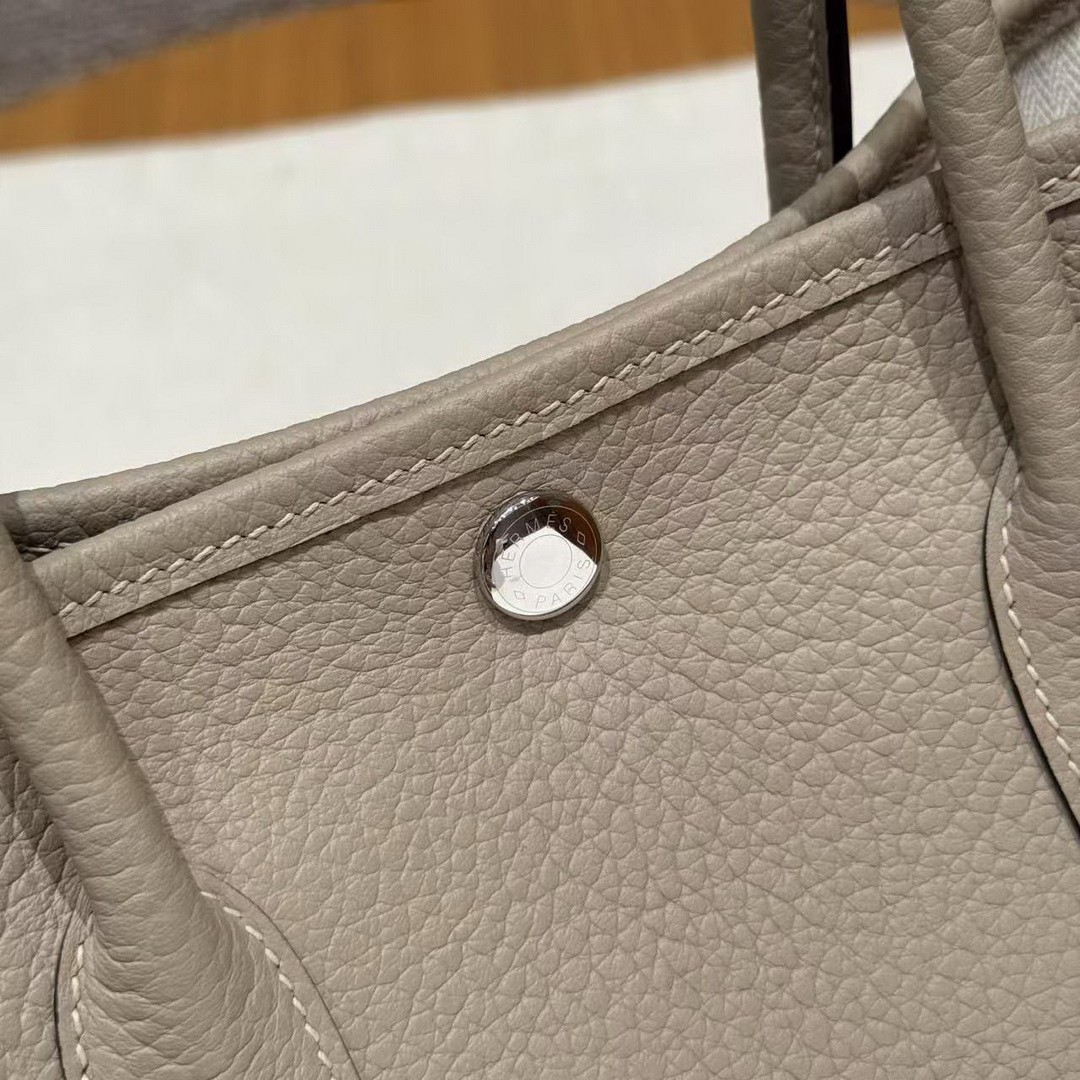 Hermes Garden Party 30 Bag Handmade In Vache Country Calfskin Leather Silver Hardware S2 Trench - Image 7