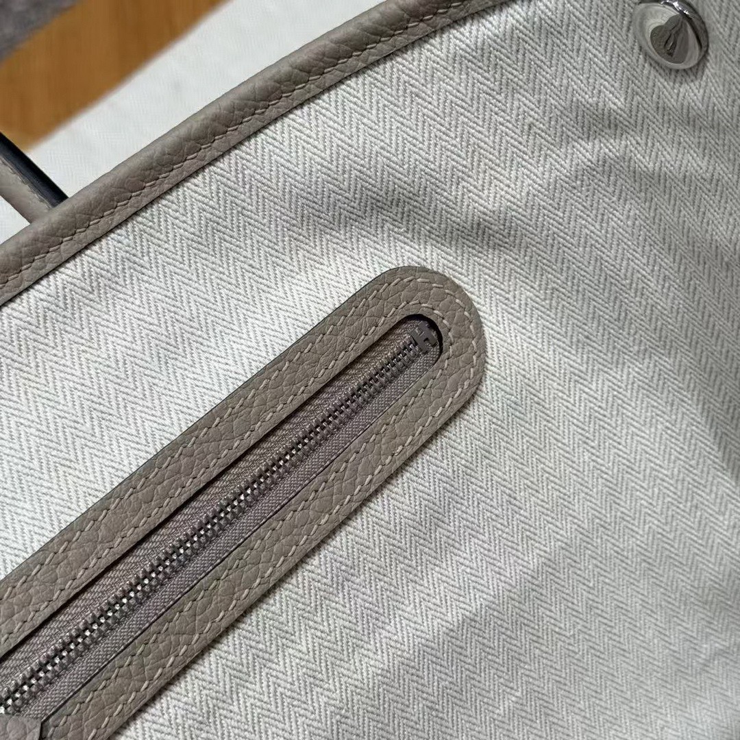 Hermes Garden Party 30 Bag Handmade In Vache Country Calfskin Leather Silver Hardware S2 Trench - Image 4