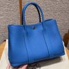 Hermes Garden Party 30 Bag Handmade In Negonda Calfskin Leather Silver Hardware T7 Blue Hydra