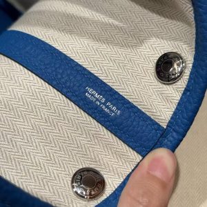 Hermes Garden Party 30 Bag Handmade In Negonda Calfskin Leather Silver Hardware T7 Blue Hydra - Image 17