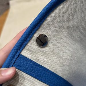 Hermes Garden Party 30 Bag Handmade In Negonda Calfskin Leather Silver Hardware T7 Blue Hydra - Image 15