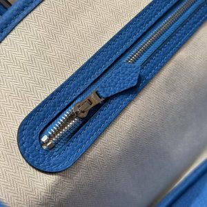 Hermes Garden Party 30 Bag Handmade In Negonda Calfskin Leather Silver Hardware T7 Blue Hydra - Image 14