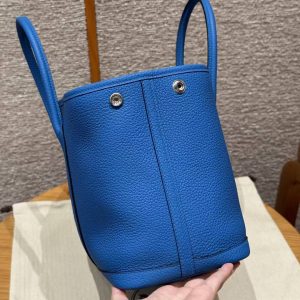 Hermes Garden Party 30 Bag Handmade In Negonda Calfskin Leather Silver Hardware T7 Blue Hydra - Image 12