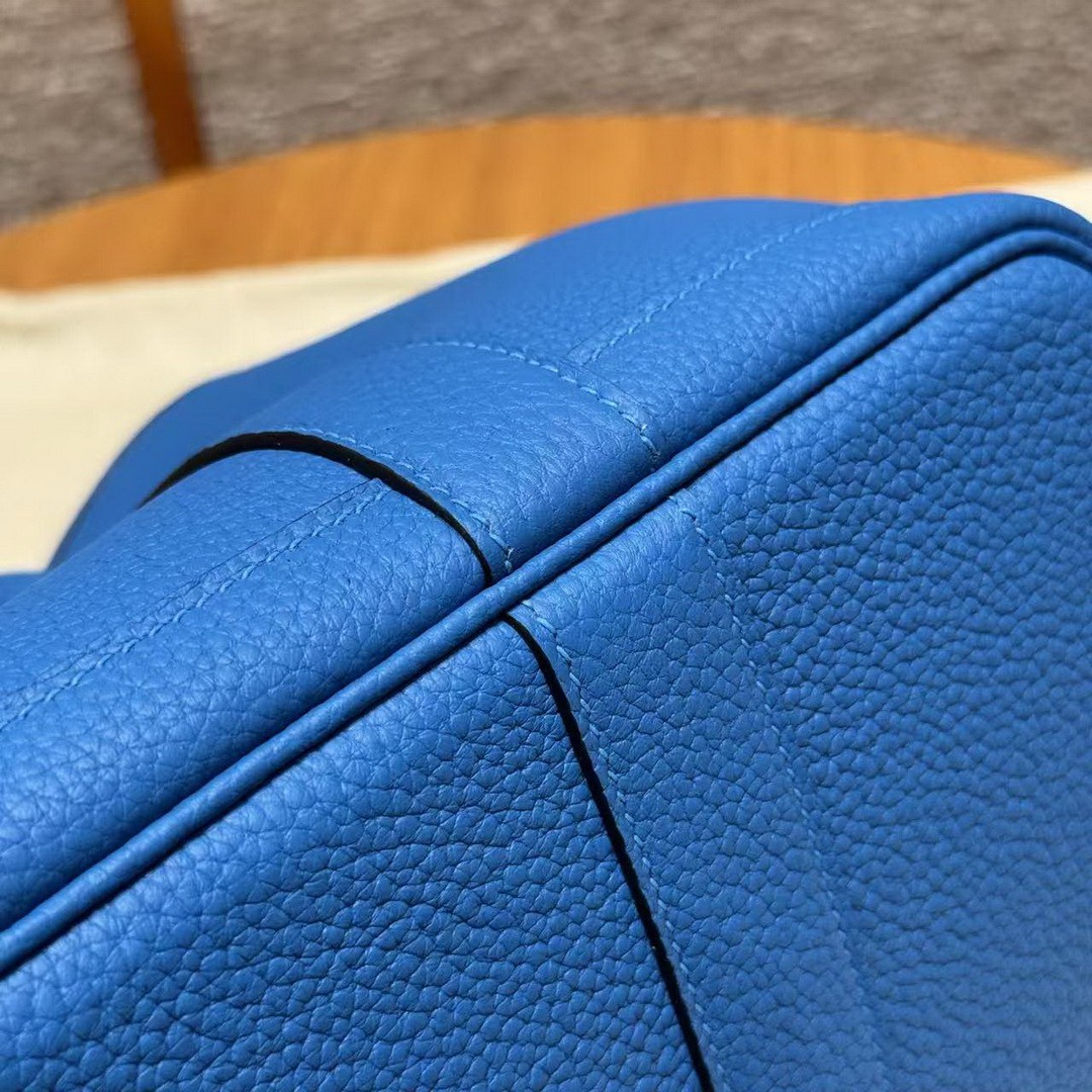 Hermes Garden Party 30 Bag Handmade In Negonda Calfskin Leather Silver Hardware T7 Blue Hydra - Image 11