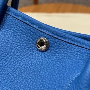 Hermes Garden Party 30 Bag Handmade In Negonda Calfskin Leather Silver Hardware T7 Blue Hydra - Image 9