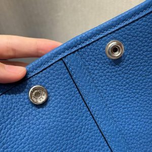 Hermes Garden Party 30 Bag Handmade In Negonda Calfskin Leather Silver Hardware T7 Blue Hydra - Image 8