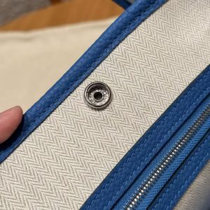 Hermes Garden Party 30 Bag Handmade In Negonda Calfskin Leather Silver Hardware T7 Blue Hydra - Image 7