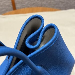 Hermes Garden Party 30 Bag Handmade In Negonda Calfskin Leather Silver Hardware T7 Blue Hydra - Image 5