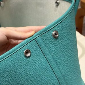 Hermes Garden Party 30 Bag Handmade In Negonda Calfskin Leather Silver Hardware U1 Vert Verone - Image 11