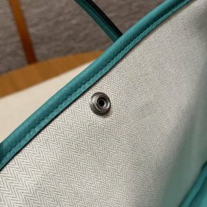 Hermes Garden Party 30 Bag Handmade In Negonda Calfskin Leather Silver Hardware U1 Vert Verone - Image 9