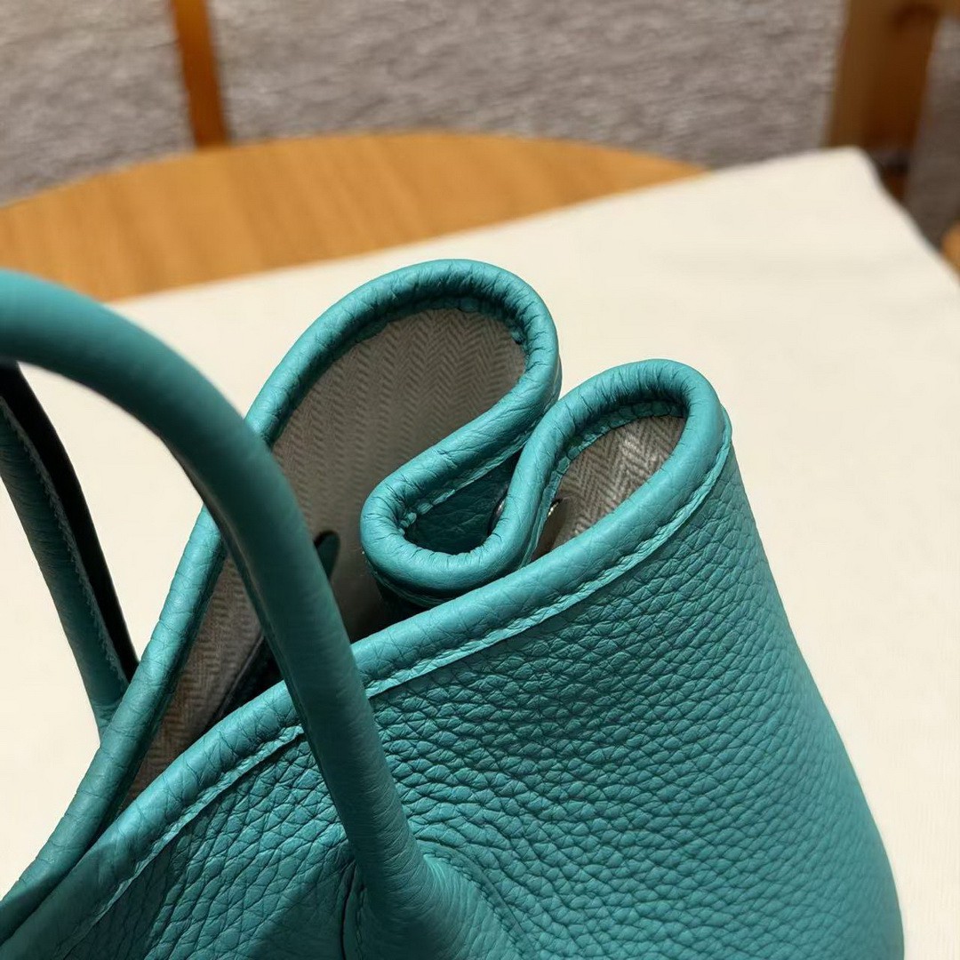 Hermes Garden Party 30 Bag Handmade In Negonda Calfskin Leather Silver Hardware U1 Vert Verone - Image 7