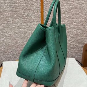 Hermes Garden Party 30 Bag Handmade In Negonda Calfskin Leather Silver Hardware U4 Vert Vertigo - Image 16