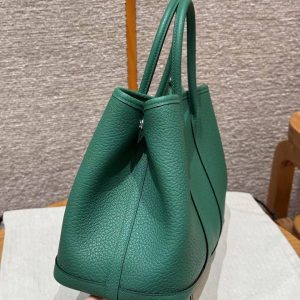 Hermes Garden Party 30 Bag Handmade In Negonda Calfskin Leather Silver Hardware U4 Vert Vertigo - Image 15
