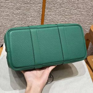 Hermes Garden Party 30 Bag Handmade In Negonda Calfskin Leather Silver Hardware U4 Vert Vertigo - Image 14