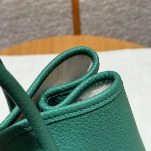 Hermes Garden Party 30 Bag Handmade In Negonda Calfskin Leather Silver Hardware U4 Vert Vertigo - Image 6