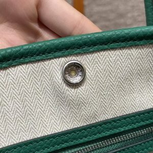 Hermes Garden Party 30 Bag Handmade In Negonda Calfskin Leather Silver Hardware U4 Vert Vertigo - Image 4