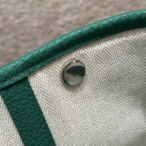 Hermes Garden Party 30 Bag Handmade In Negonda Calfskin Leather Silver Hardware U4 Vert Vertigo - Image 3