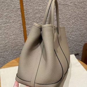 Hermes Garden Party 30 Bag Handmade In Negonda Calfskin Leather Silver Hardware ck81 Gris Tourtelle - Image 20