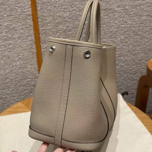 Hermes Garden Party 30 Bag Handmade In Negonda Calfskin Leather Silver Hardware ck81 Gris Tourtelle - Image 19