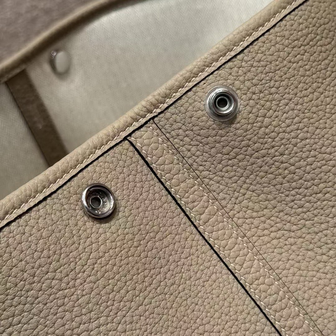 Hermes Garden Party 30 Bag Handmade In Negonda Calfskin Leather Silver Hardware ck81 Gris Tourtelle - Image 17