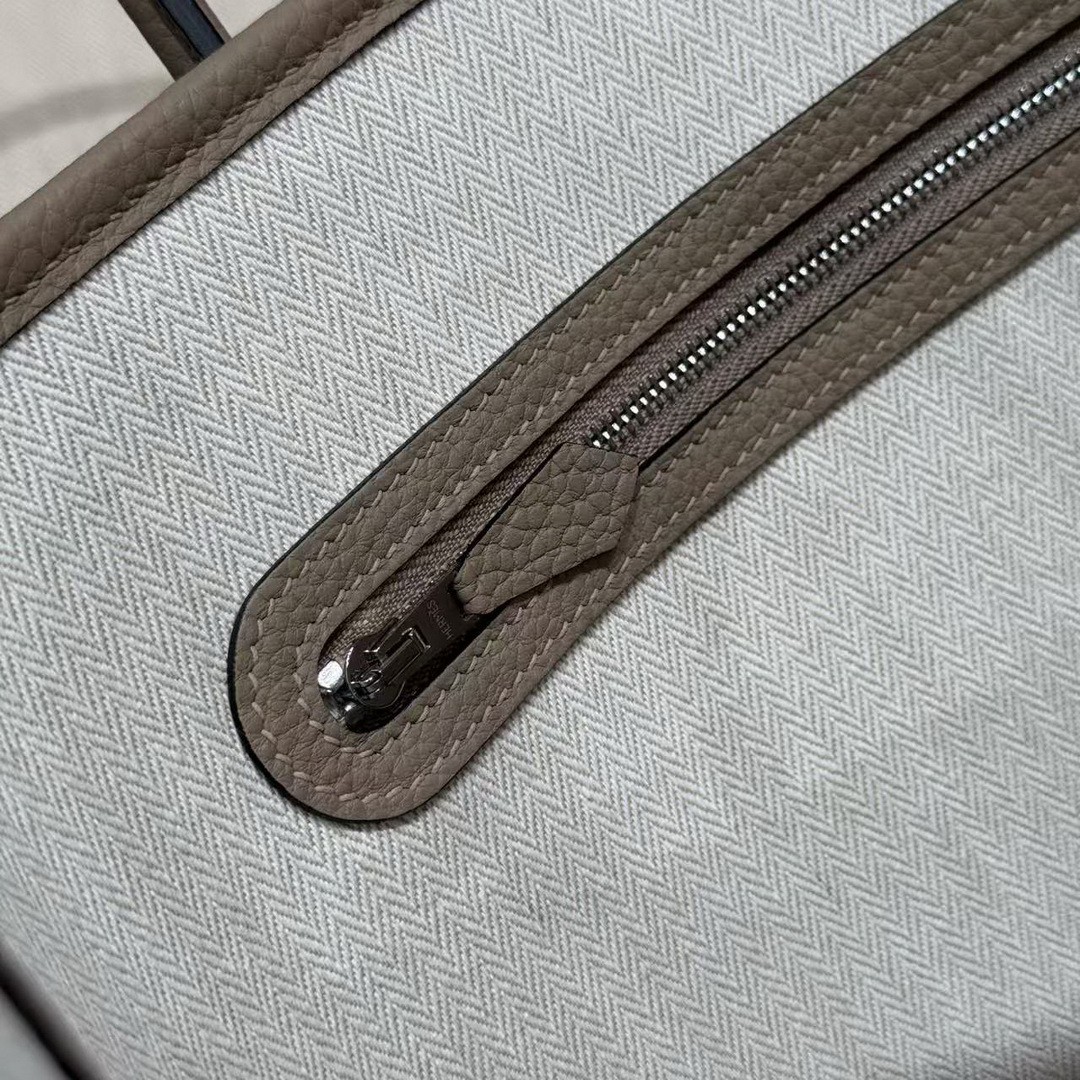 Hermes Garden Party 30 Bag Handmade In Negonda Calfskin Leather Silver Hardware ck81 Gris Tourtelle - Image 14