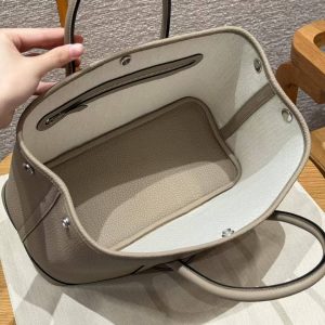Hermes Garden Party 30 Bag Handmade In Negonda Calfskin Leather Silver Hardware ck81 Gris Tourtelle - Image 13