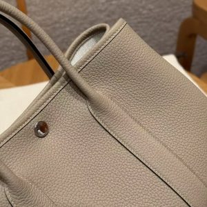 Hermes Garden Party 30 Bag Handmade In Negonda Calfskin Leather Silver Hardware ck81 Gris Tourtelle - Image 11