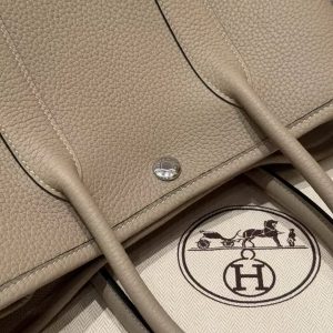 Hermes Garden Party 30 Bag Handmade In Negonda Calfskin Leather Silver Hardware ck81 Gris Tourtelle - Image 10