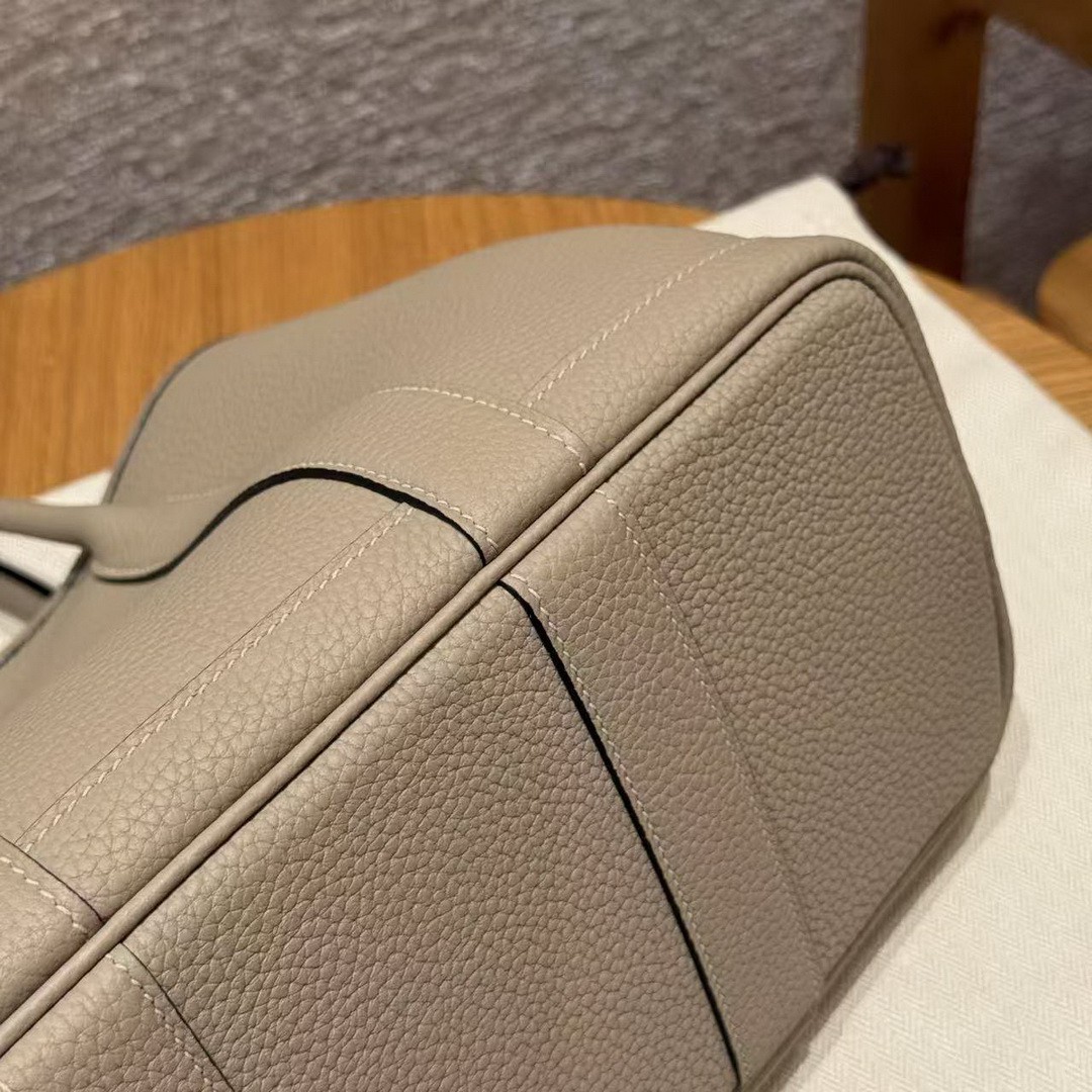 Hermes Garden Party 30 Bag Handmade In Negonda Calfskin Leather Silver Hardware ck81 Gris Tourtelle - Image 9