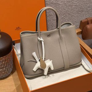 Hermes Garden Party 30 Bag Handmade In Negonda Calfskin Leather Silver Hardware ck81 Gris Tourtelle - Image 3