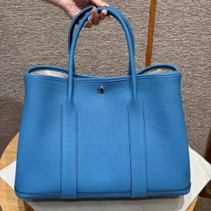 Hermes Garden Party 36 Bag Handmade In Vache Country Calfskin Leather Silver Hardware 0F Blue Frida - Image 2