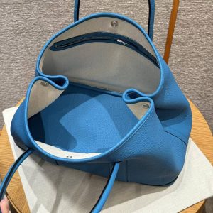 Hermes Garden Party 36 Bag Handmade In Vache Country Calfskin Leather Silver Hardware 0F Blue Frida - Image 13