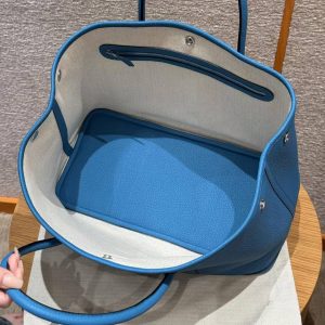 Hermes Garden Party 36 Bag Handmade In Vache Country Calfskin Leather Silver Hardware 0F Blue Frida - Image 12