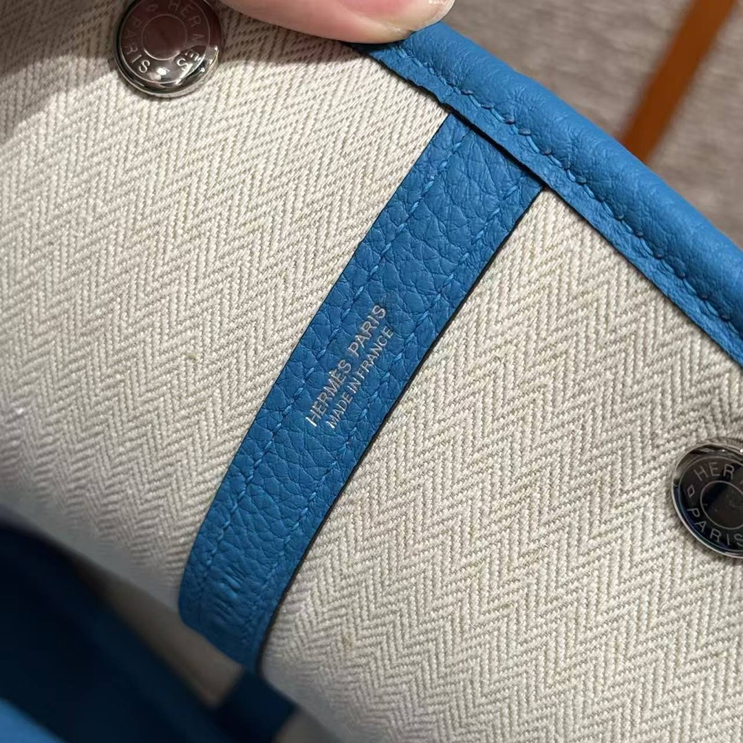 Hermes Garden Party 36 Bag Handmade In Vache Country Calfskin Leather Silver Hardware 0F Blue Frida - Image 11