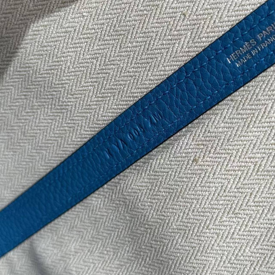 Hermes Garden Party 36 Bag Handmade In Vache Country Calfskin Leather Silver Hardware 0F Blue Frida - Image 10