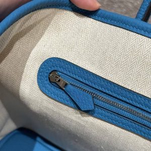Hermes Garden Party 36 Bag Handmade In Vache Country Calfskin Leather Silver Hardware 0F Blue Frida - Image 8