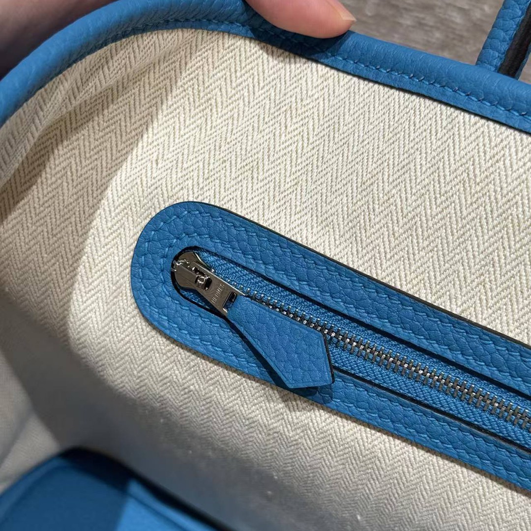 Hermes Garden Party 36 Bag Handmade In Vache Country Calfskin Leather Silver Hardware 0F Blue Frida - Image 8