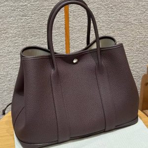 Hermes Garden Party 36 Bag Handmade In Vache Country Calfskin Leather Silver Hardware 0G Rouge Sellier